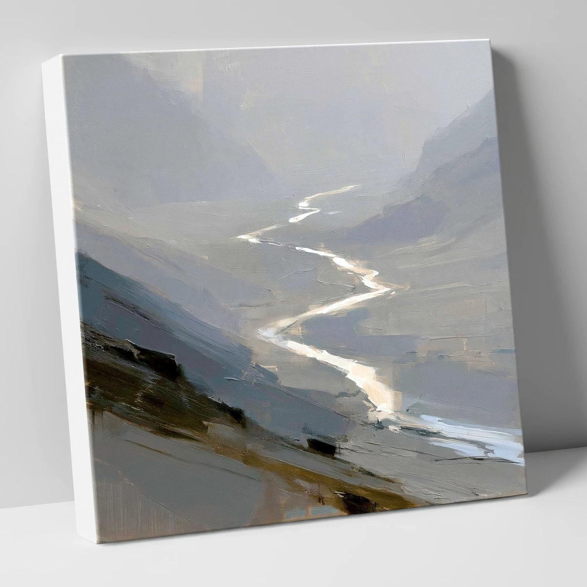 Winding River in Misty Valley lake district waterfall canvas wall art