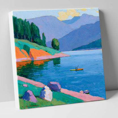 Vivid Kayaker on the Lake lake district walking canvas wall art