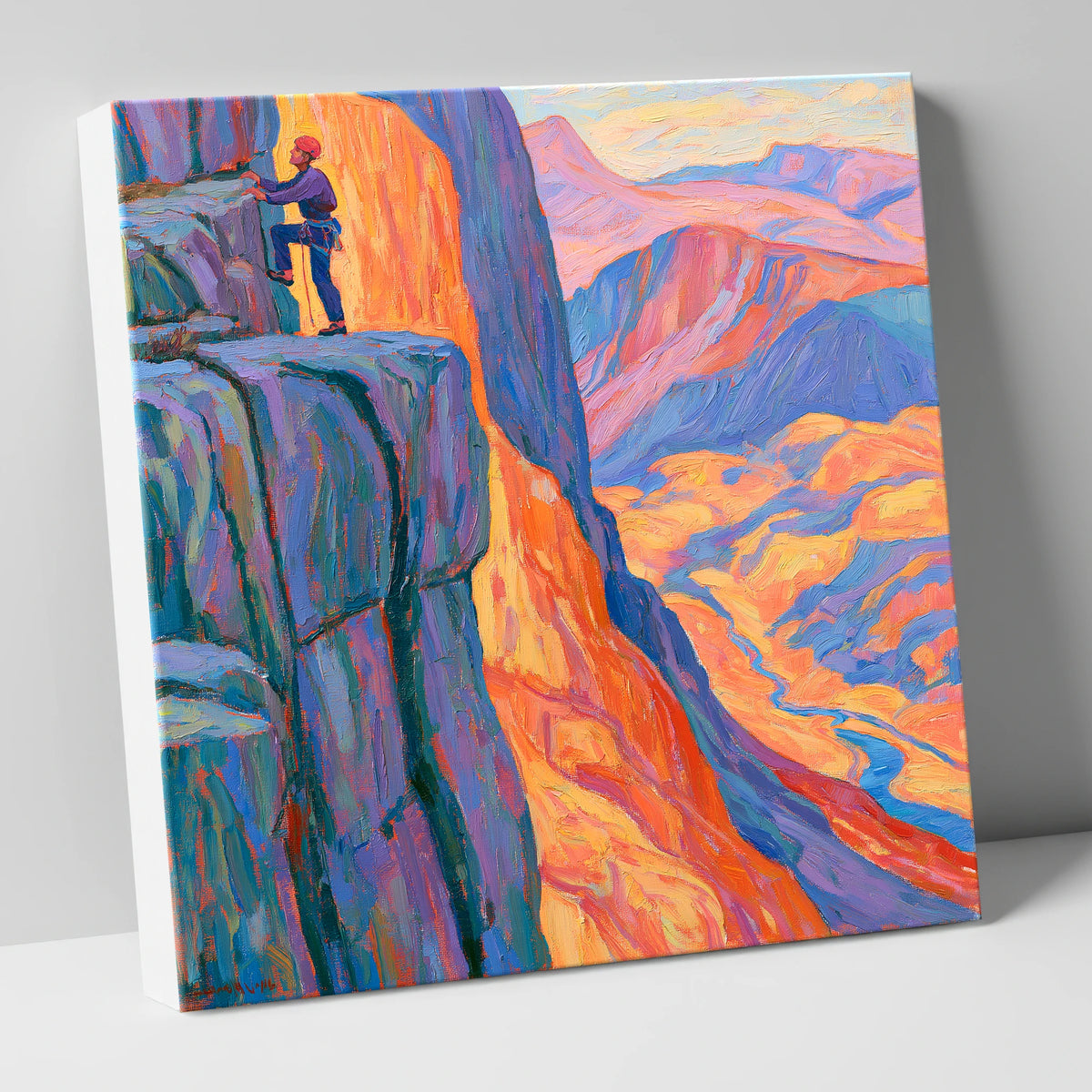 Vibrant Rock Climber on Sunset Crag lake district walking canvas wall art