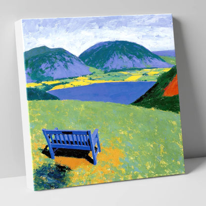 Blue Bench Above Loweswater lake district lake canvas wall art