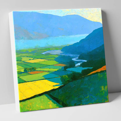 Sunlit Valley Fields and Winding River lake district sky canvas wall art