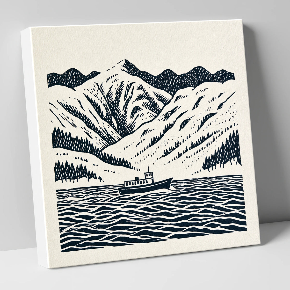 Ullswater Steamer in Deep Navy lake district lake canvas wall art