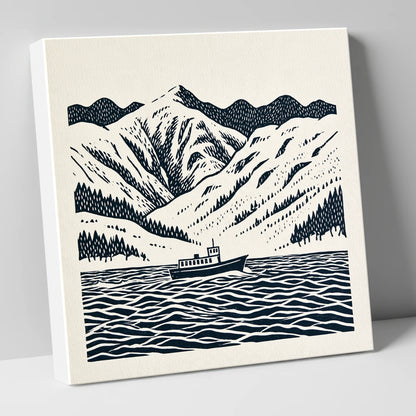 Ullswater Steamer in Deep Navy lake district lake canvas wall art
