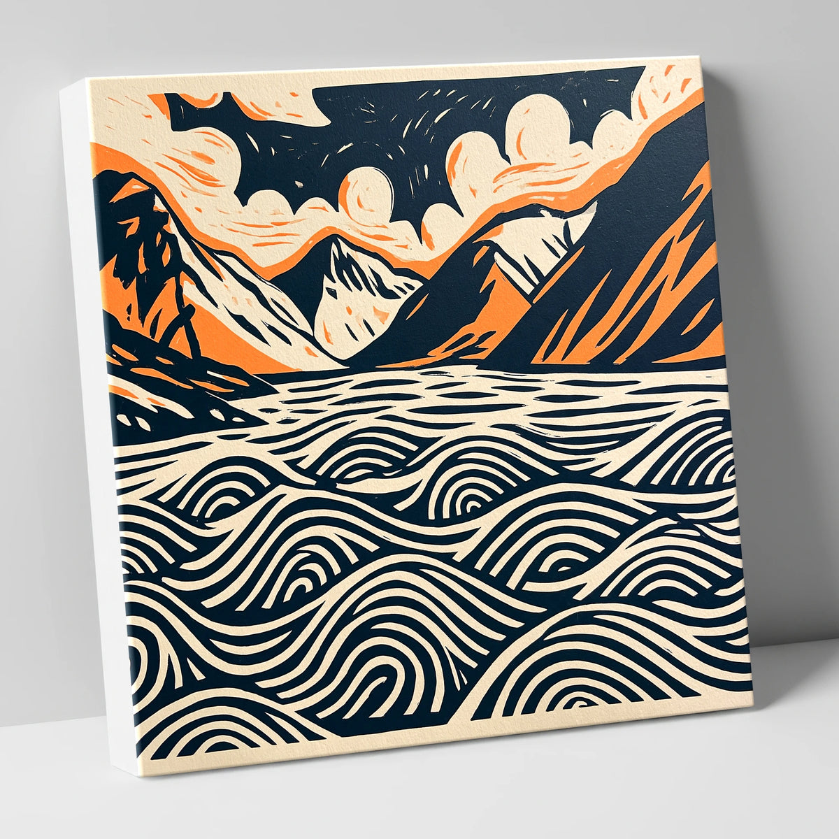 Wastwater in Navy and Terracotta lake district lake canvas wall art
