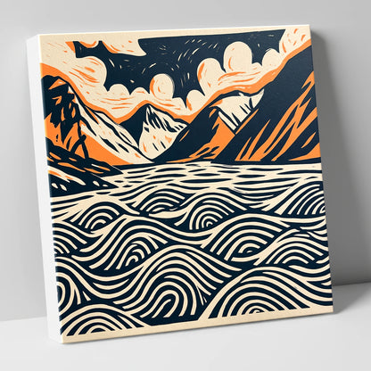 Wastwater in Navy and Terracotta lake district lake canvas wall art