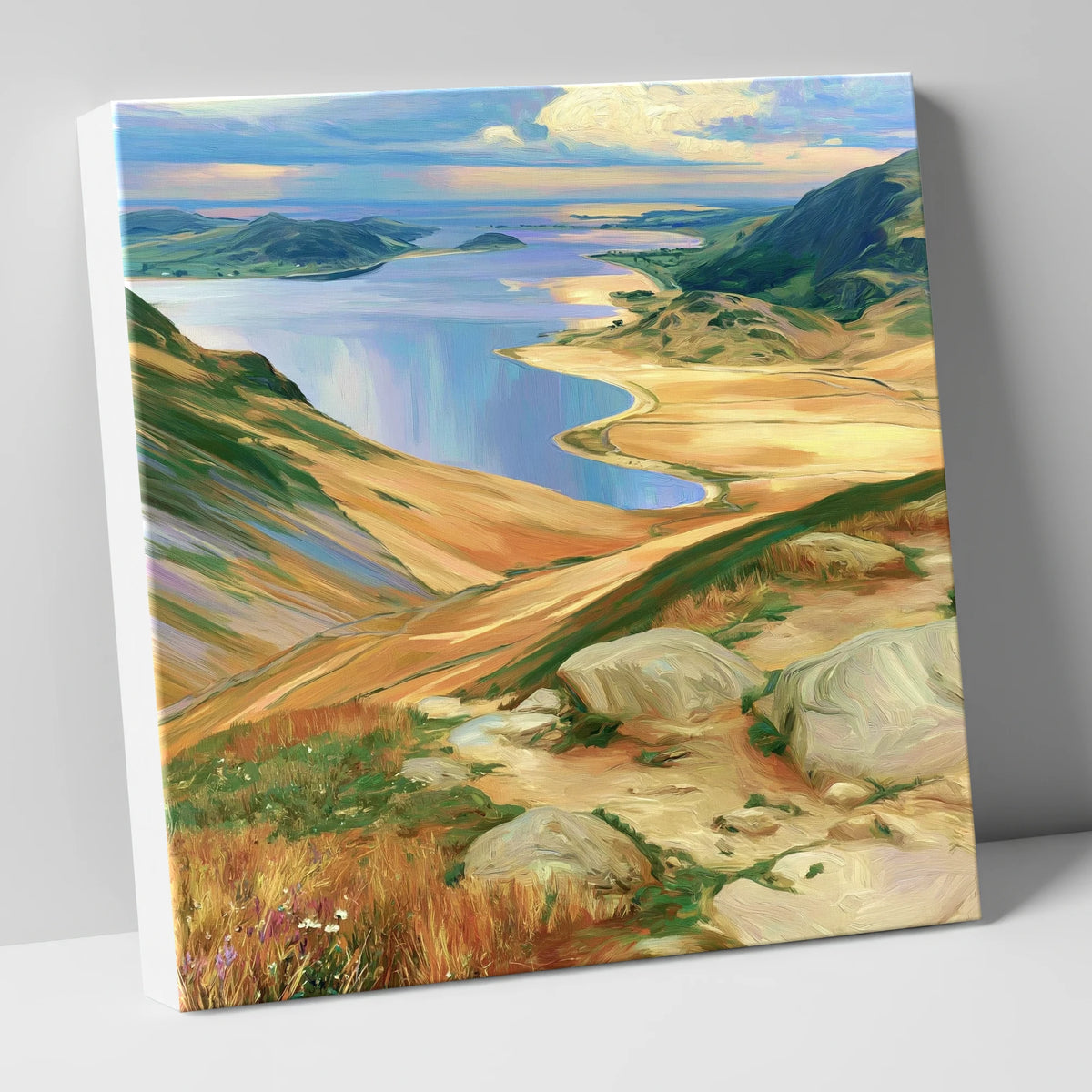 Vibrant Summit View over Water lake district fell canvas wall art
