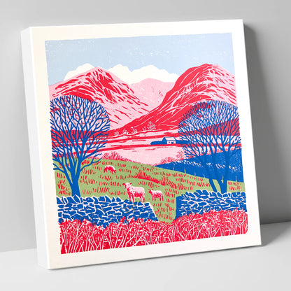 Bold Red Fells of Eskdale lake district valley canvas wall art