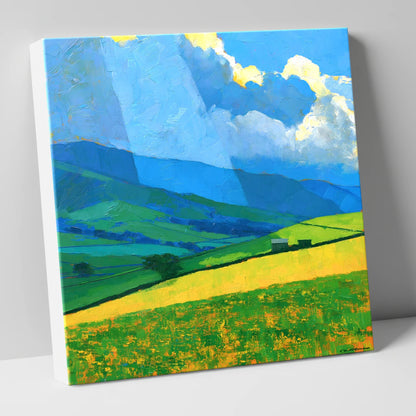 Sunlit Yellow Fields and Stormy Fells lake district sky canvas wall art