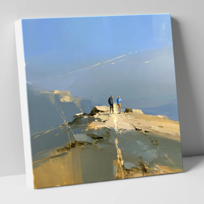 Walkers on a Sunlit Ridge lake district walking canvas wall art