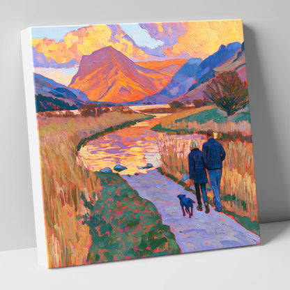 Sunset Dog Walk at Buttermere gifts for dog walkers canvas wall art