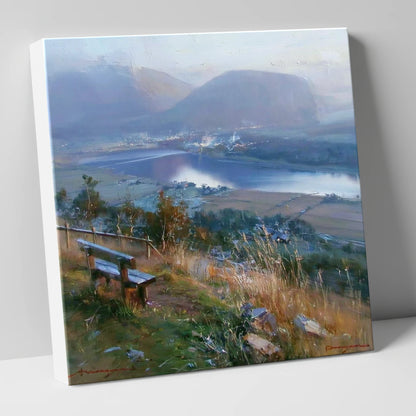 Elevated Bench Over Loweswater lake district lake canvas wall art