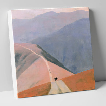 Walkers on a Pastel Mountain Path lake district walking canvas wall art