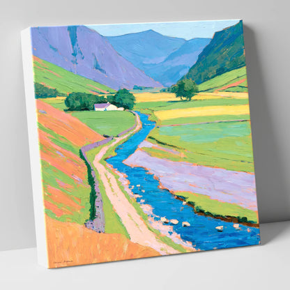 Winding Beck Through Vibrant Fells lake district valley canvas wall art