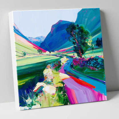 Bold Drystone Wall Valley Pass lake district valley canvas wall art