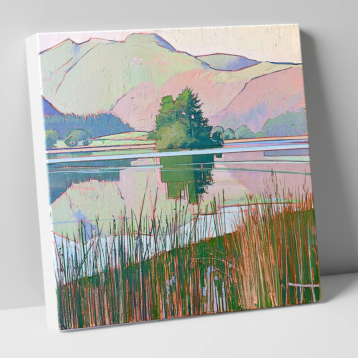 Grasmere Island Through Tall Reeds lake district lake canvas wall art
