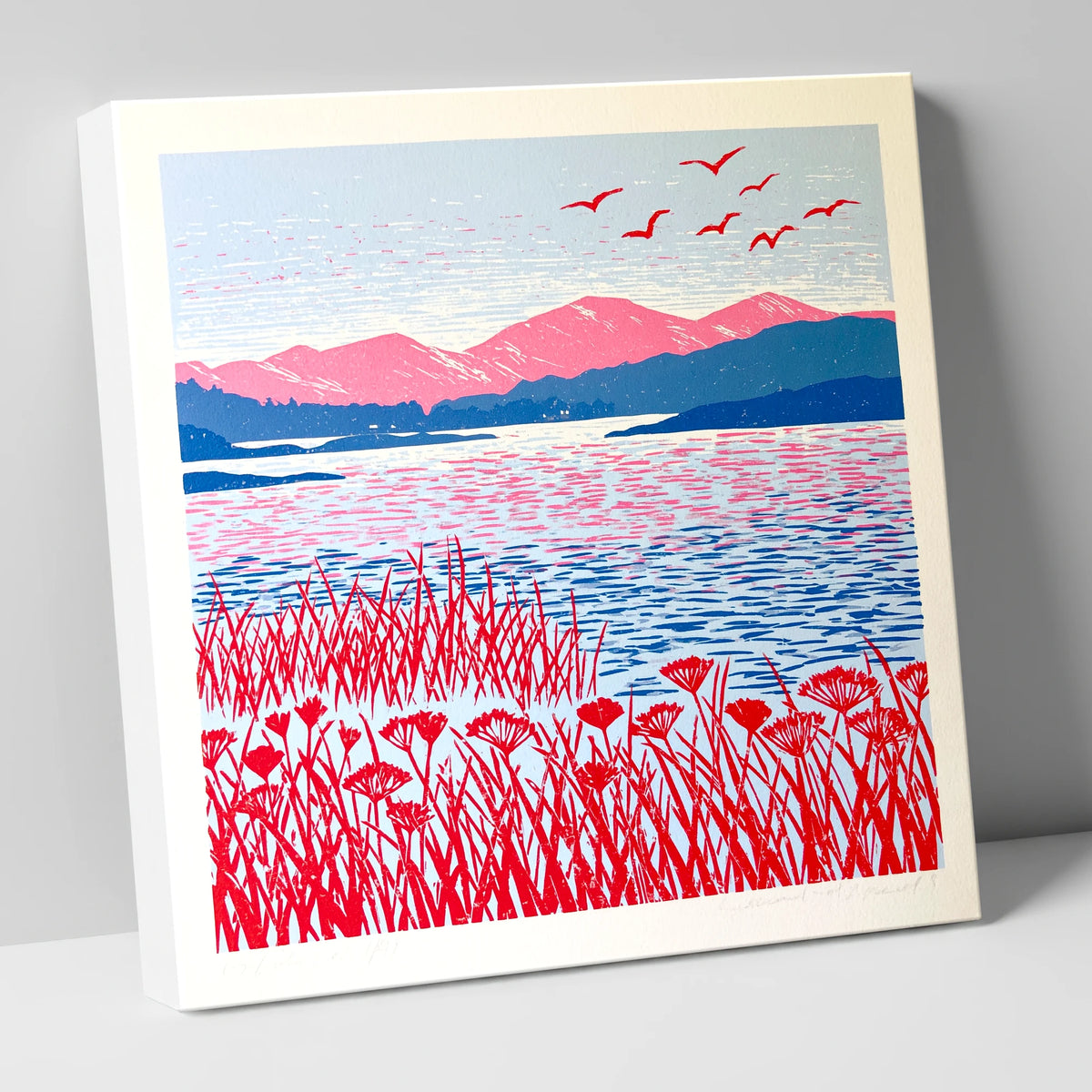 Red Reeds Over Coniston Water lake district lake canvas wall art