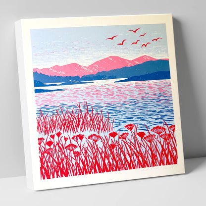Red Reeds Over Coniston Water lake district lake canvas wall art