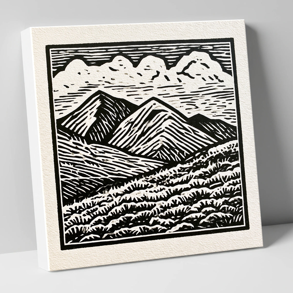 Monochrome Rolling Fells Under Cloud lake district fell canvas wall art