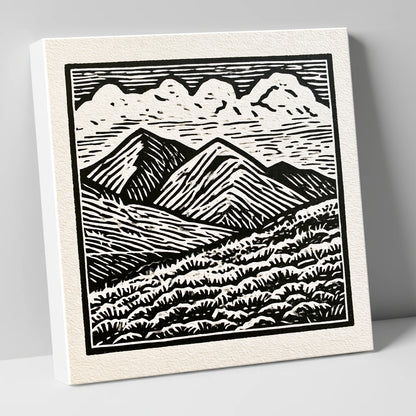 Monochrome Rolling Fells Under Cloud lake district fell canvas wall art