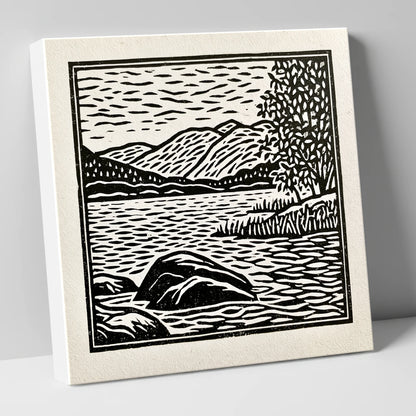 Monochrome Coniston Water Fells lake district lake canvas wall art