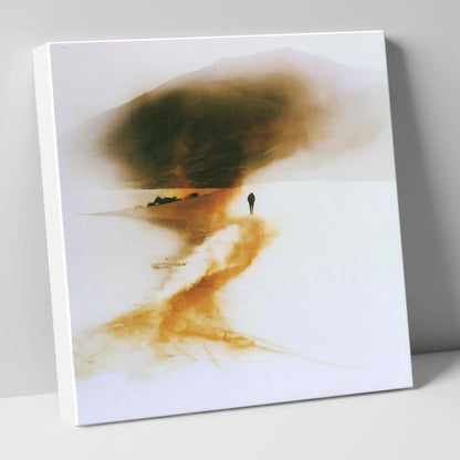 Lone Hiker on Golden Trail lake district walking canvas wall art