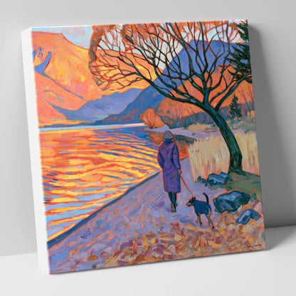 Sunset Dog Walk at Ullswater gifts for dog walkers canvas wall art