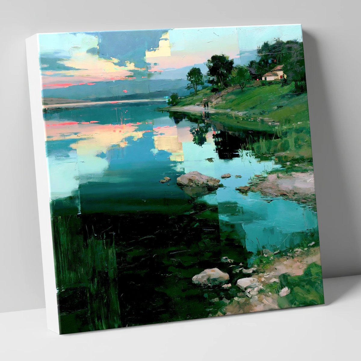 Pink Dawn Over Turquoise Lake lake district lake canvas wall art