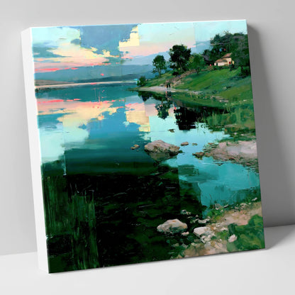 Pink Dawn Over Turquoise Lake lake district lake canvas wall art