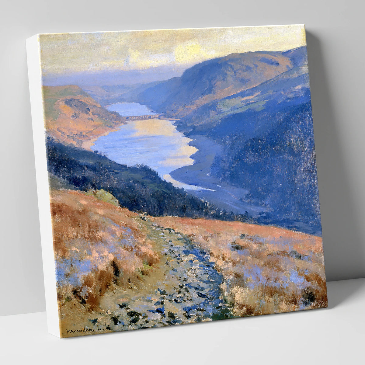 Sunlit Thirlmere from Helvellyn Path lake district lake canvas wall art