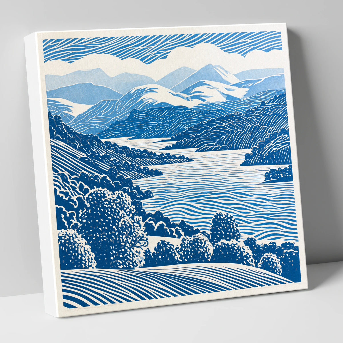 Coniston Water in Cobalt Blue lake district lake canvas wall art