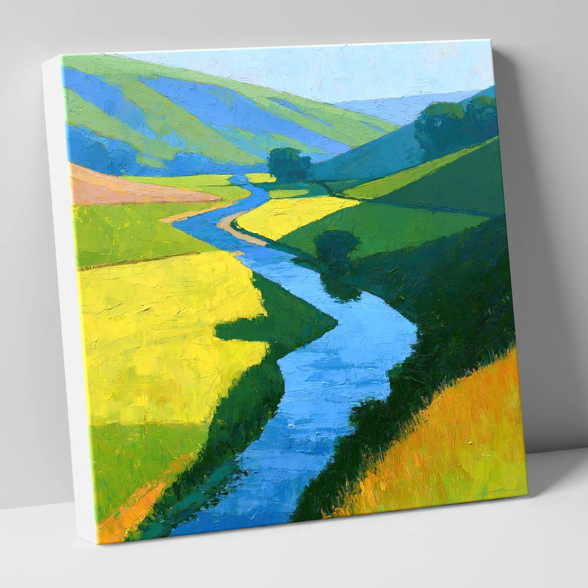 Winding Blue Beck through Vibrant Valley Meadows lake district waterfall canvas wall art
