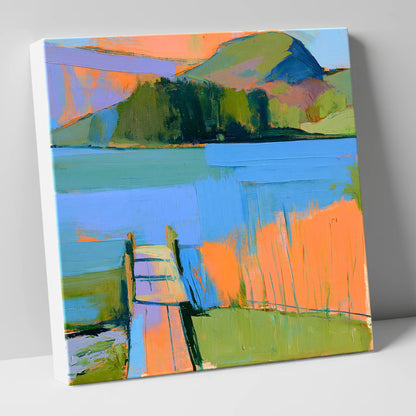 Vibrant Grasmere Wooden Jetty lake district lake canvas wall art