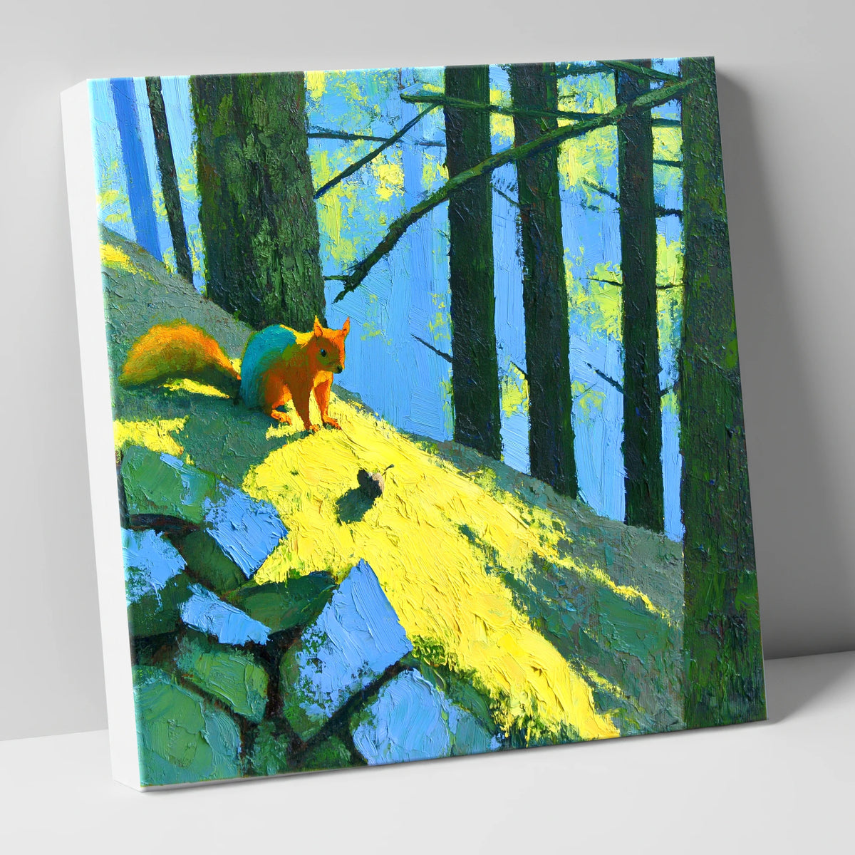Red Squirrel in Sunlit Woodland lake district wildlife canvas wall art