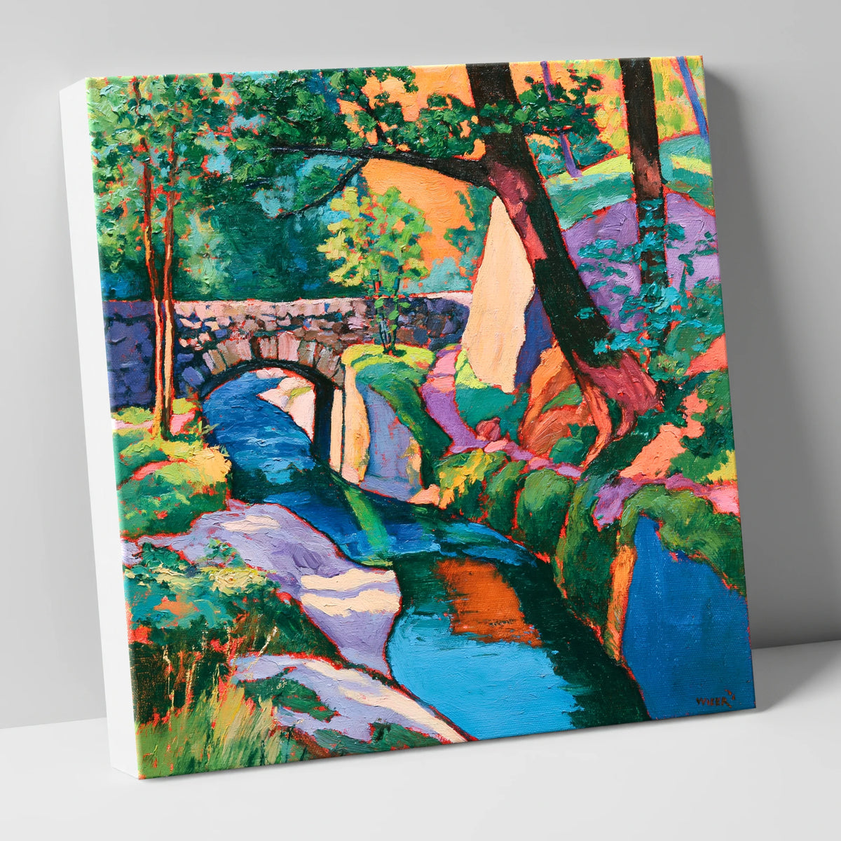 Vibrant Bridge Over Turquoise Beck lake district waterfall canvas wall art