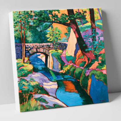 Vibrant Bridge Over Turquoise Beck lake district waterfall canvas wall art