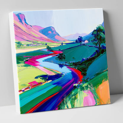 Vivid Winding River Through Fells lake district waterfall canvas wall art