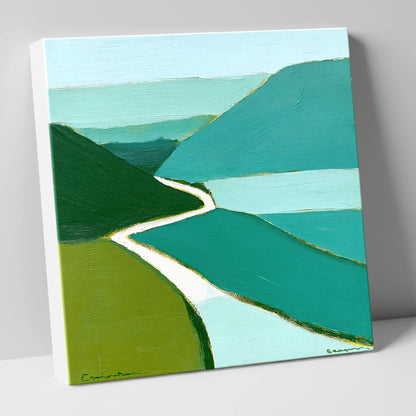 Winding Mountain Pass in Teal lake district valley canvas wall art