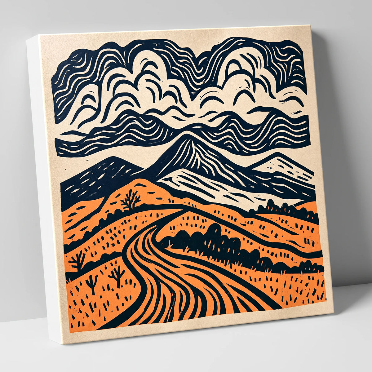 Rhythmic Terracotta Fells Under Cloud lake district fell canvas wall art