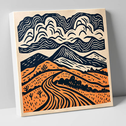 Rhythmic Terracotta Fells Under Cloud lake district fell canvas wall art