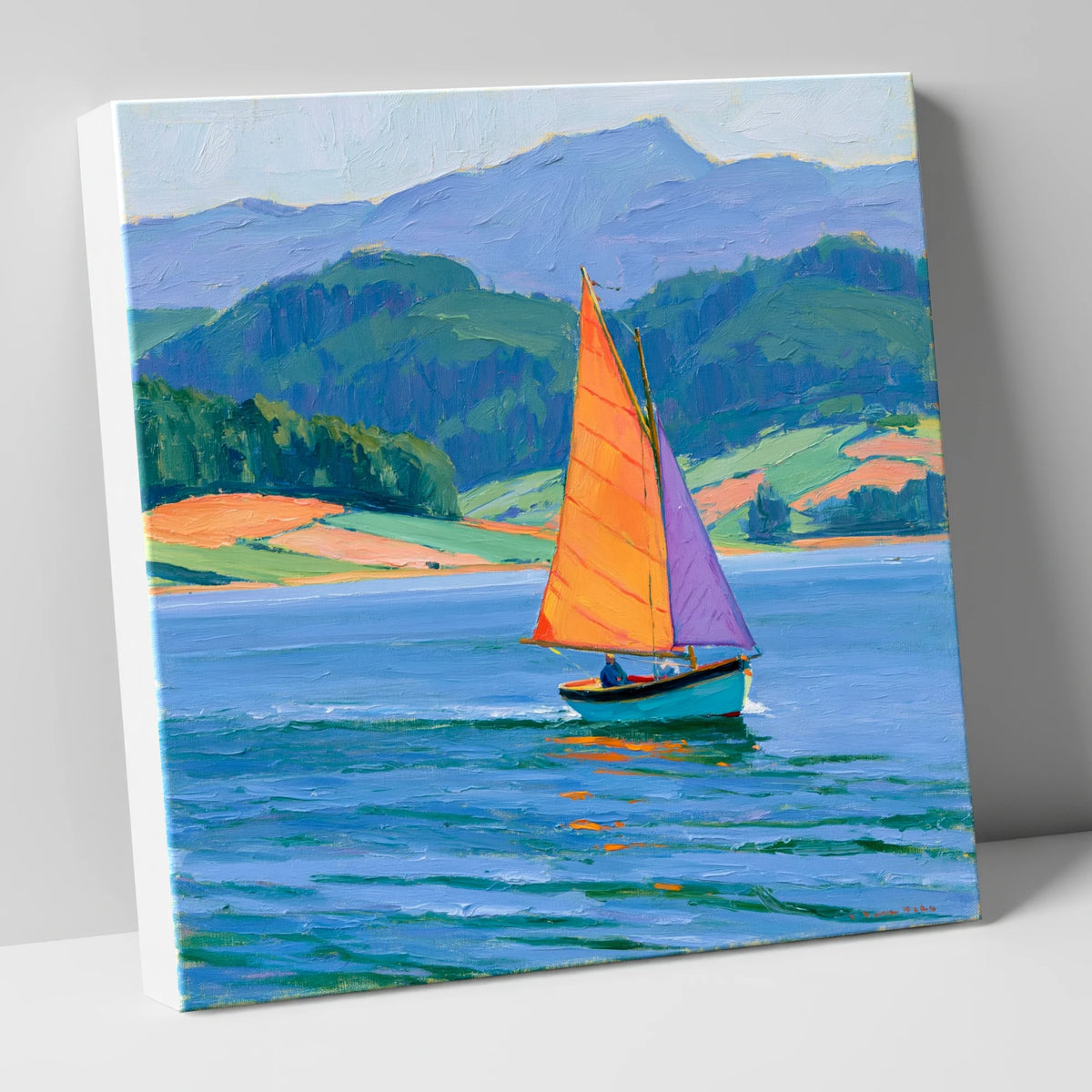 Sailing Boat on Breezy Lake lake district walking canvas wall art