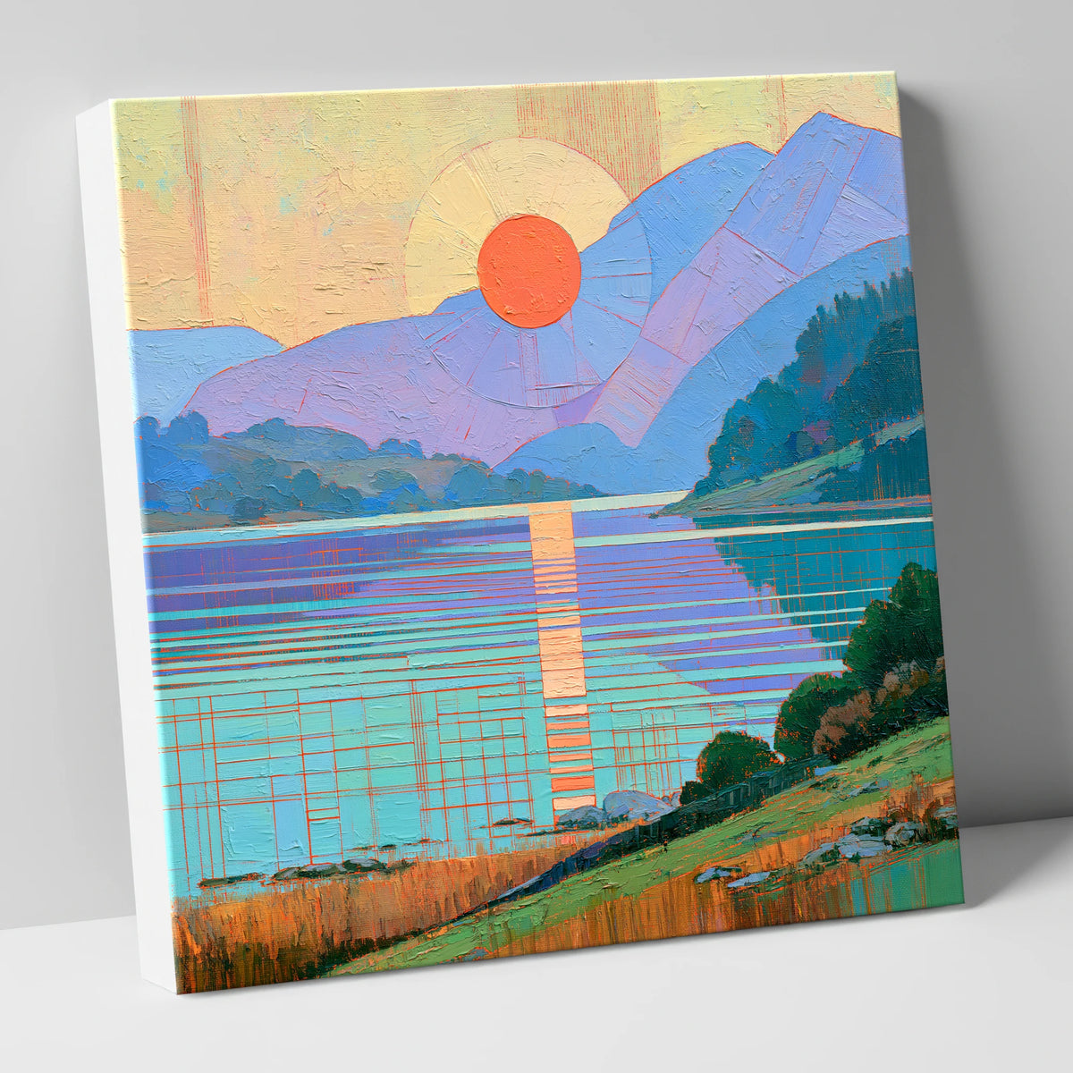 Geometric Lakeland Sunset Over Water lake district lake canvas wall art
