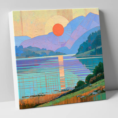 Geometric Lakeland Sunset Over Water lake district lake canvas wall art