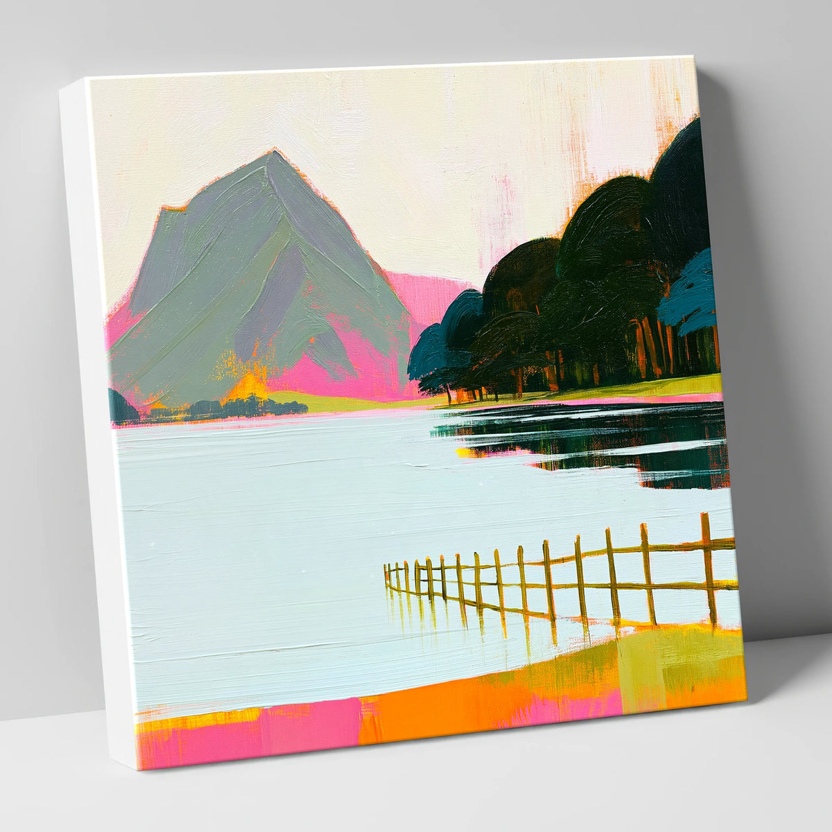 Vibrant Pink Shores Of Buttermere lake district lake canvas wall art