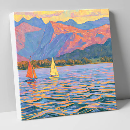 Colourful Evening Sails on Windermere lake district lake canvas wall art