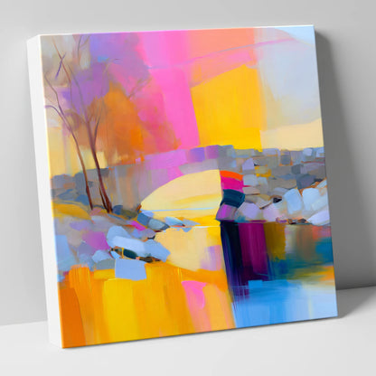 Stone Bridge Under Fuchsia Sky lake district waterfall canvas wall art