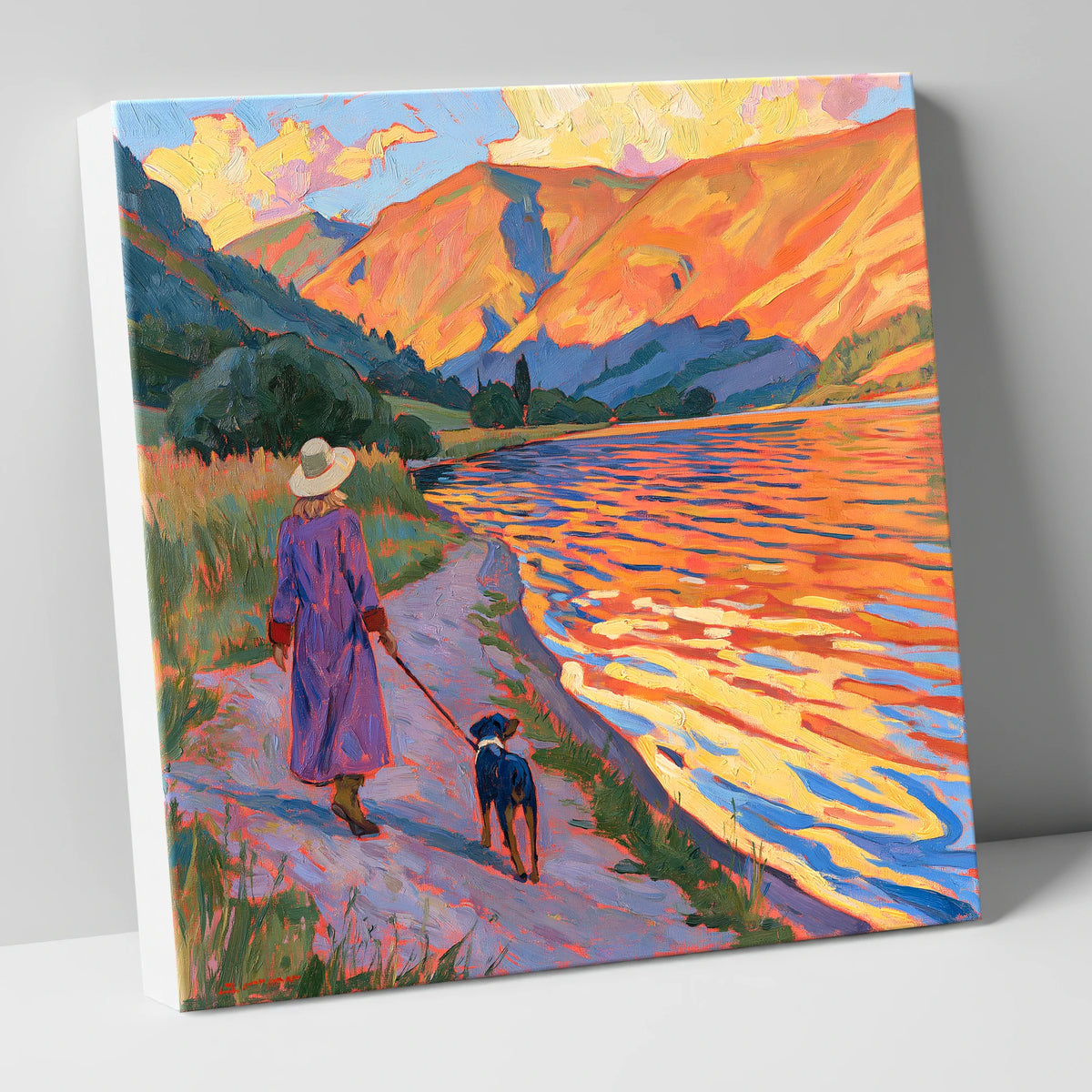 Colourful Dog Walk at Ullswater gifts for dog walkers canvas wall art