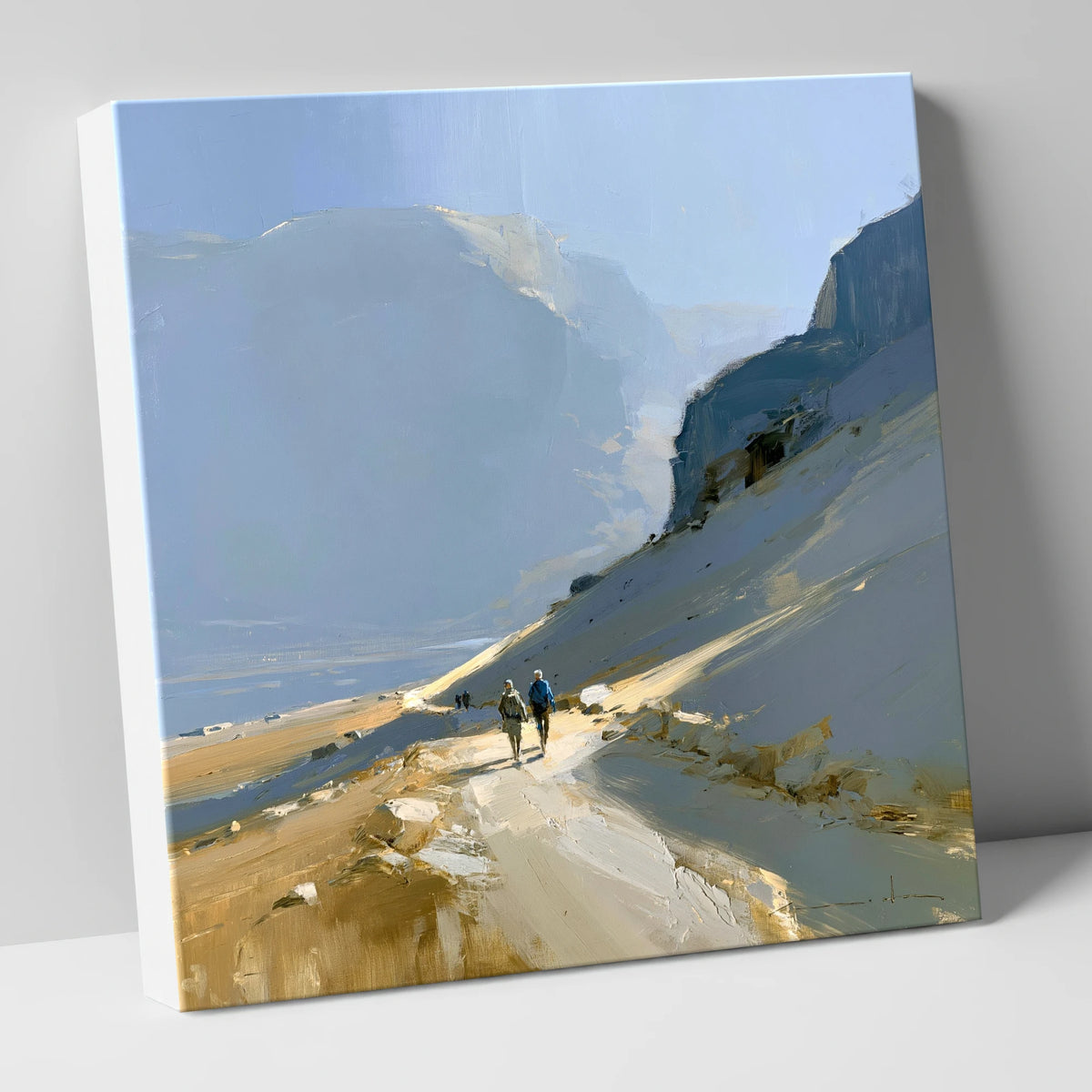 Walkers on a Golden Mountain Path lake district walking canvas wall art