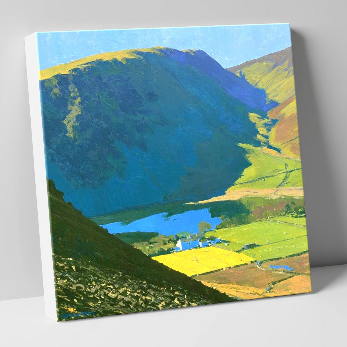 High Seat Over Vibrant Fields lake district fell canvas wall art
