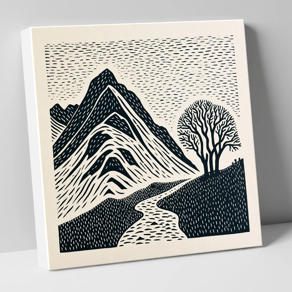 Graphic Bowfell and Lone Tree lake district fell canvas wall art
