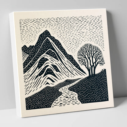 Graphic Bowfell and Lone Tree lake district fell canvas wall art